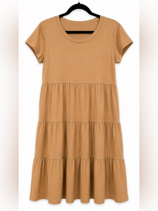Dresses & Skirts - Tiered Short-Sleeve Dress - Tan